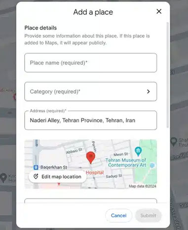 ثبت لوکیشن در Google map